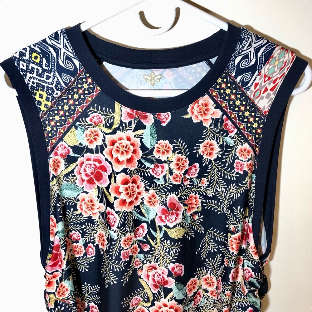 Johnny Was Active Aztec Flower Ruched Muscle Tank - Picture 3 of 12